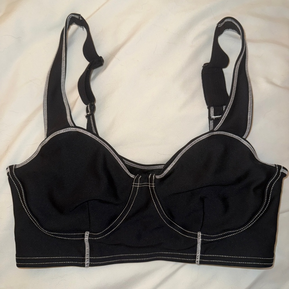 ALO Yoga Black Bra with White Stitching
